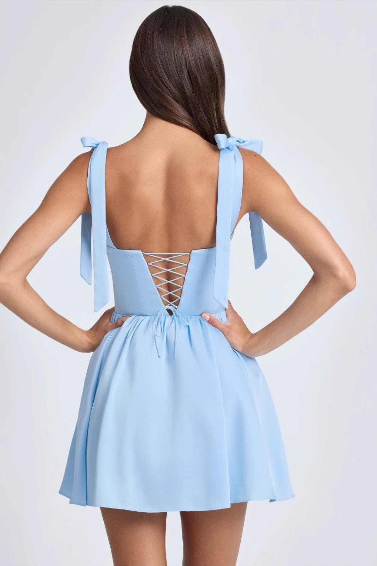 Neck Square Bow Tie Mini Dress
