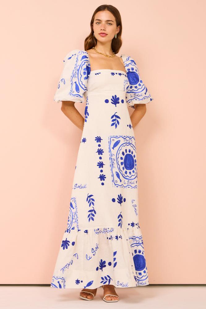 Puff Mediterranean Sleeve Midi Dress
