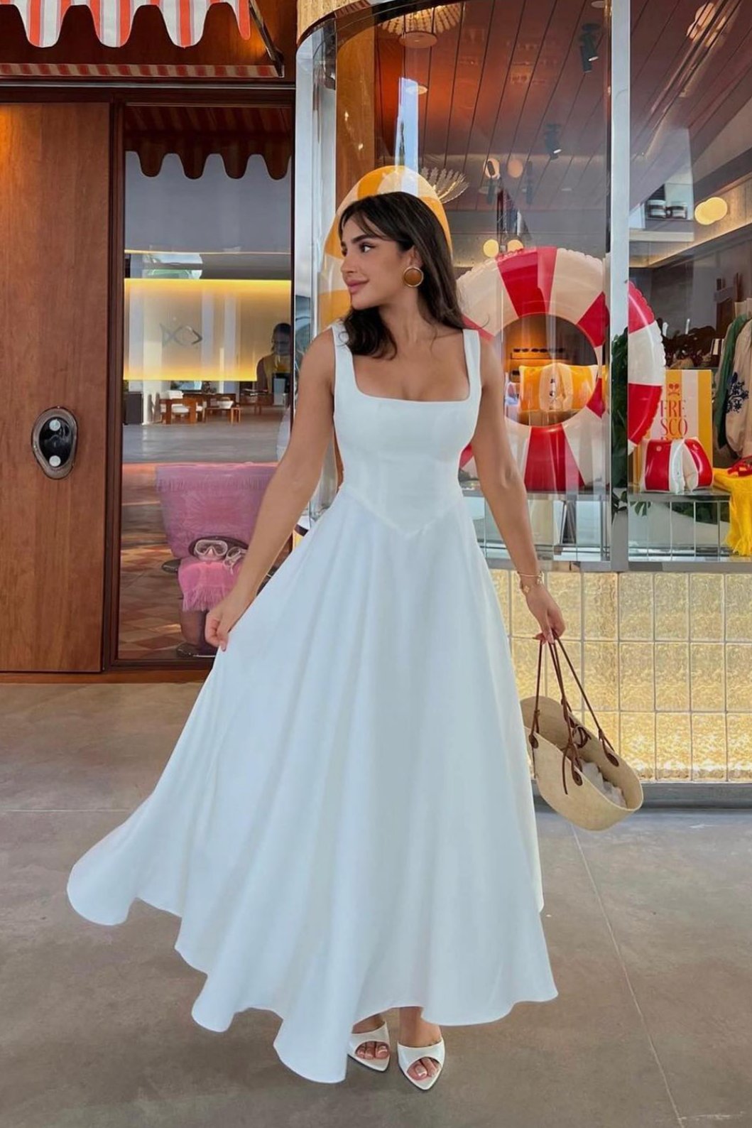 Charm Celeste Square Neck Midi Dress