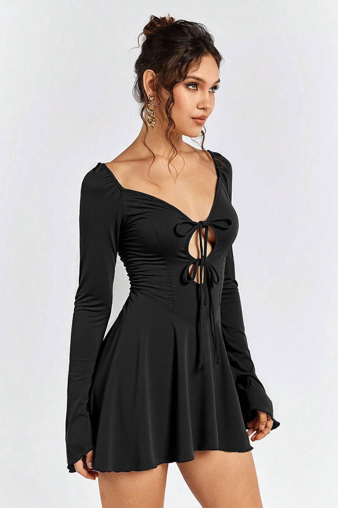 Trim Ruffle Corset Lace Up Cut Out Mini Dress