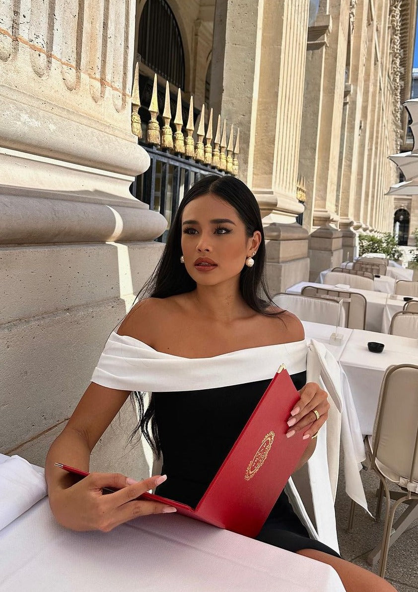 One Francine Shoulder Bow Tie Slit Midi Dress