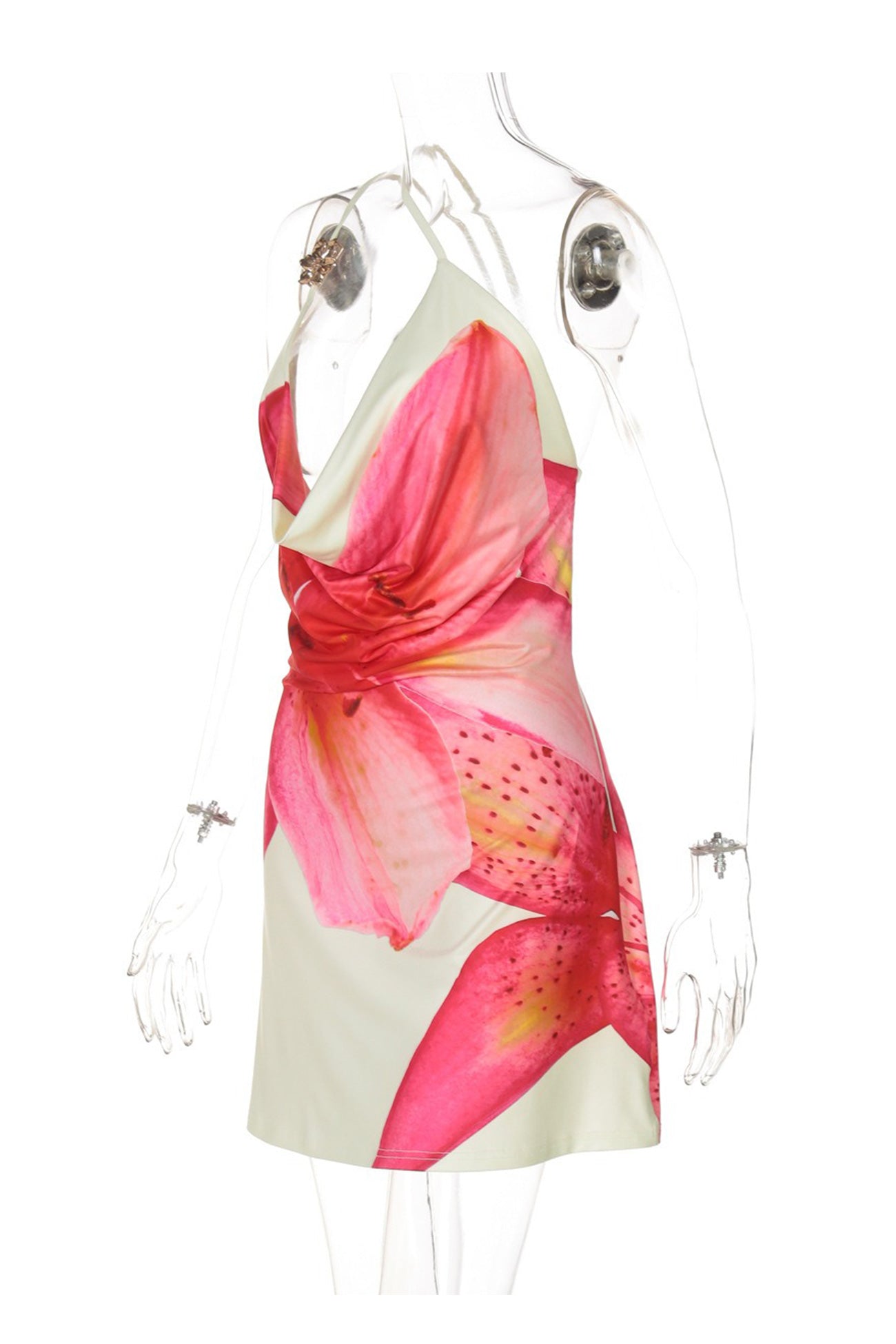 Flower Cowl Neck One shoulder Mini Dress
