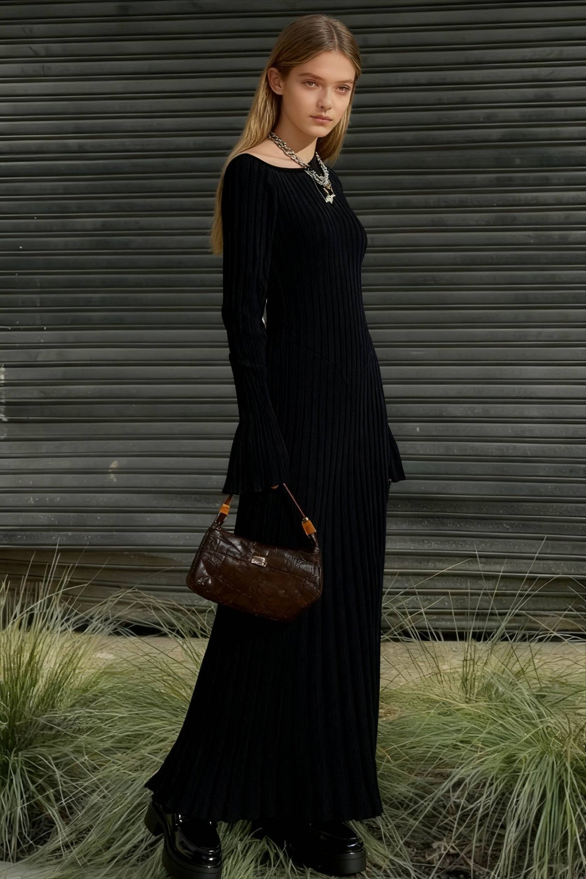 Knit Ribbed Tie Waist Dress