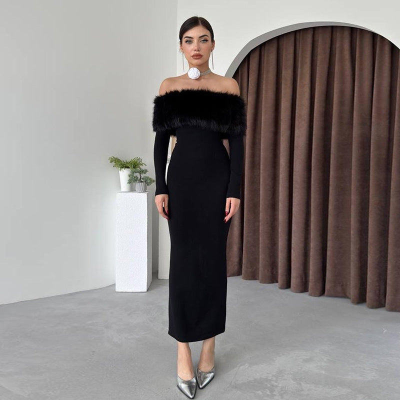 Fur Onyx Midi Dress Black