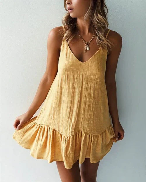 Exclusive Zelma Cotton Linen Mini Dress with Ruffles Everyday Luxe Edit