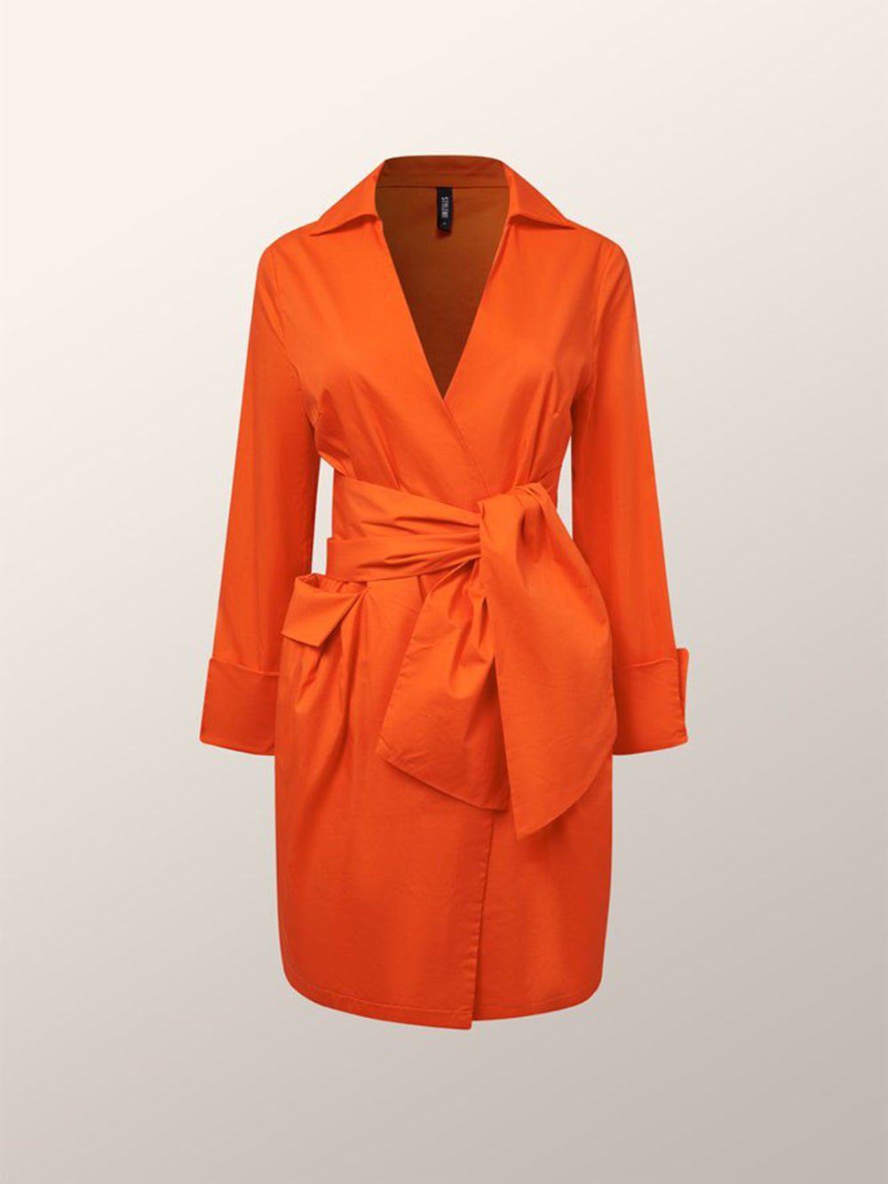 Draped Orange Cotton Wrap Shirt Dress