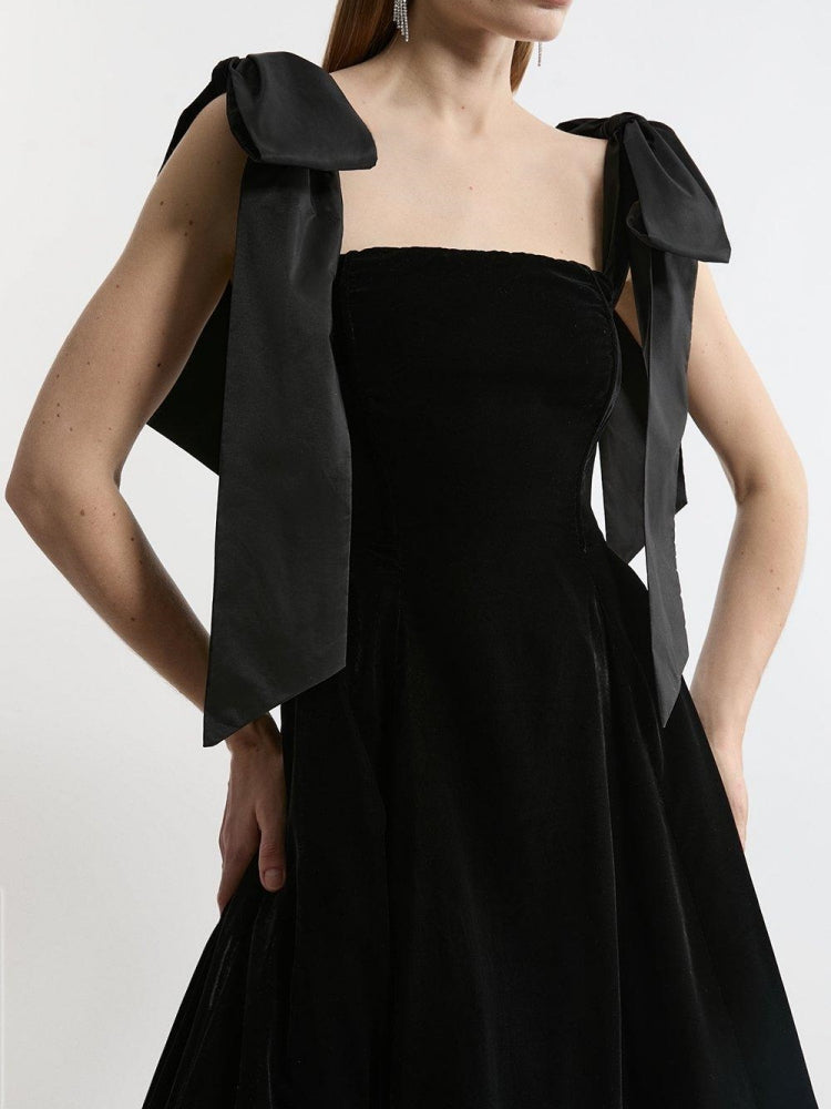 Strapless Velvet Bow Midi Dress