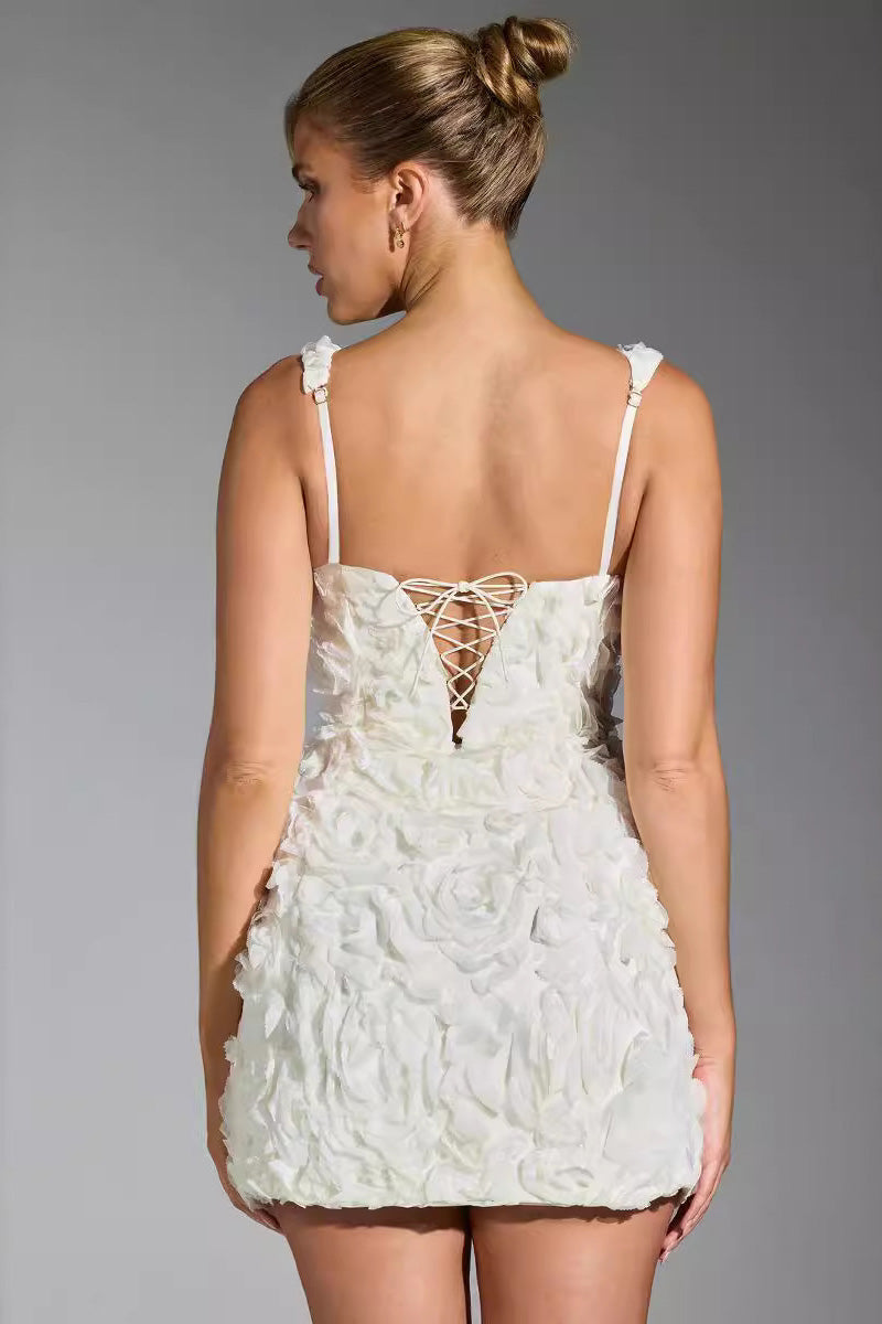 Rebeca Boutique Corset Mini Dress with Bloom Appliqué in White Evening Wear Edit