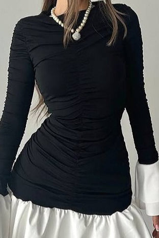 Waist Ruffle Round Neck Mini Dress