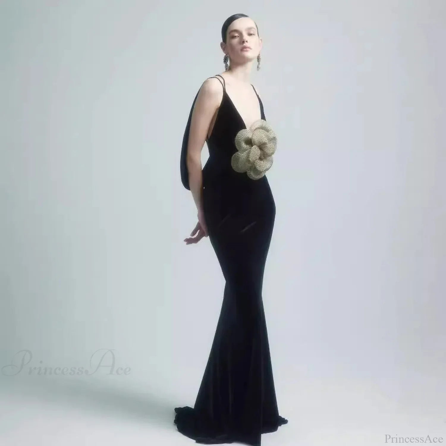 3D Flower Backless Satin Prom Dress