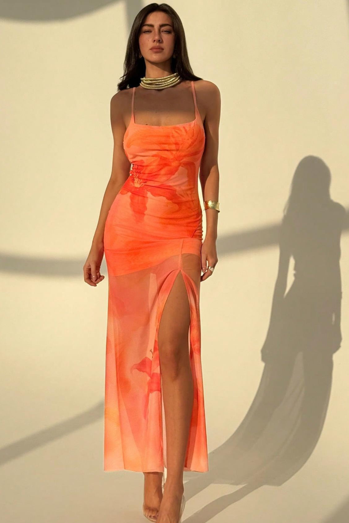Chic Mesh Sheer Strap Vacation Dress