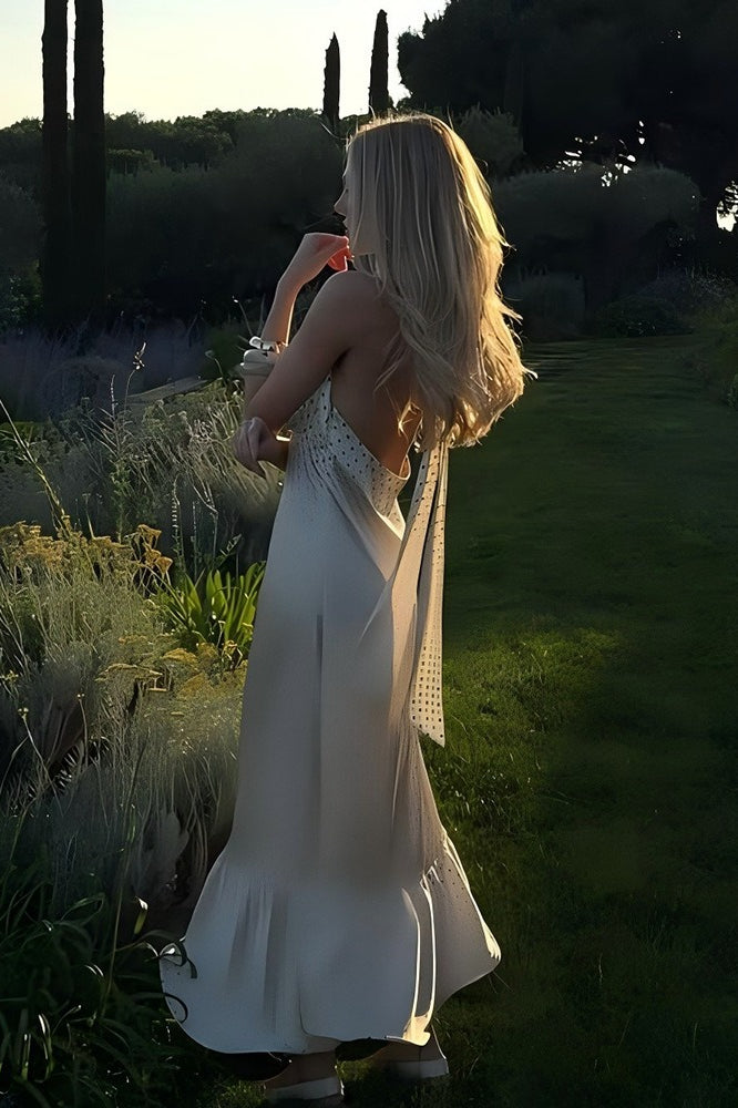 Polka Edition Dot Backless Satin Maxi Dress