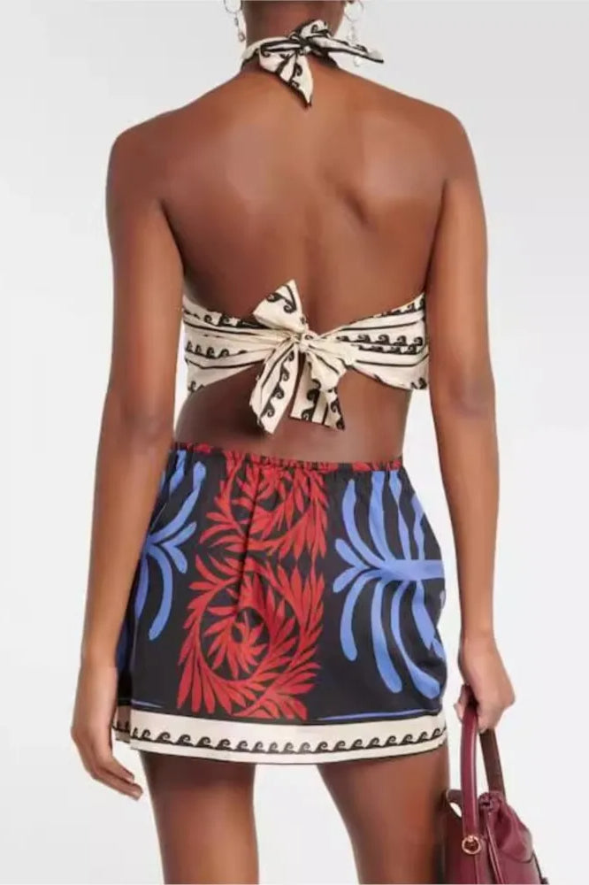 Print Bohemian Halter Neck Mini Dress
