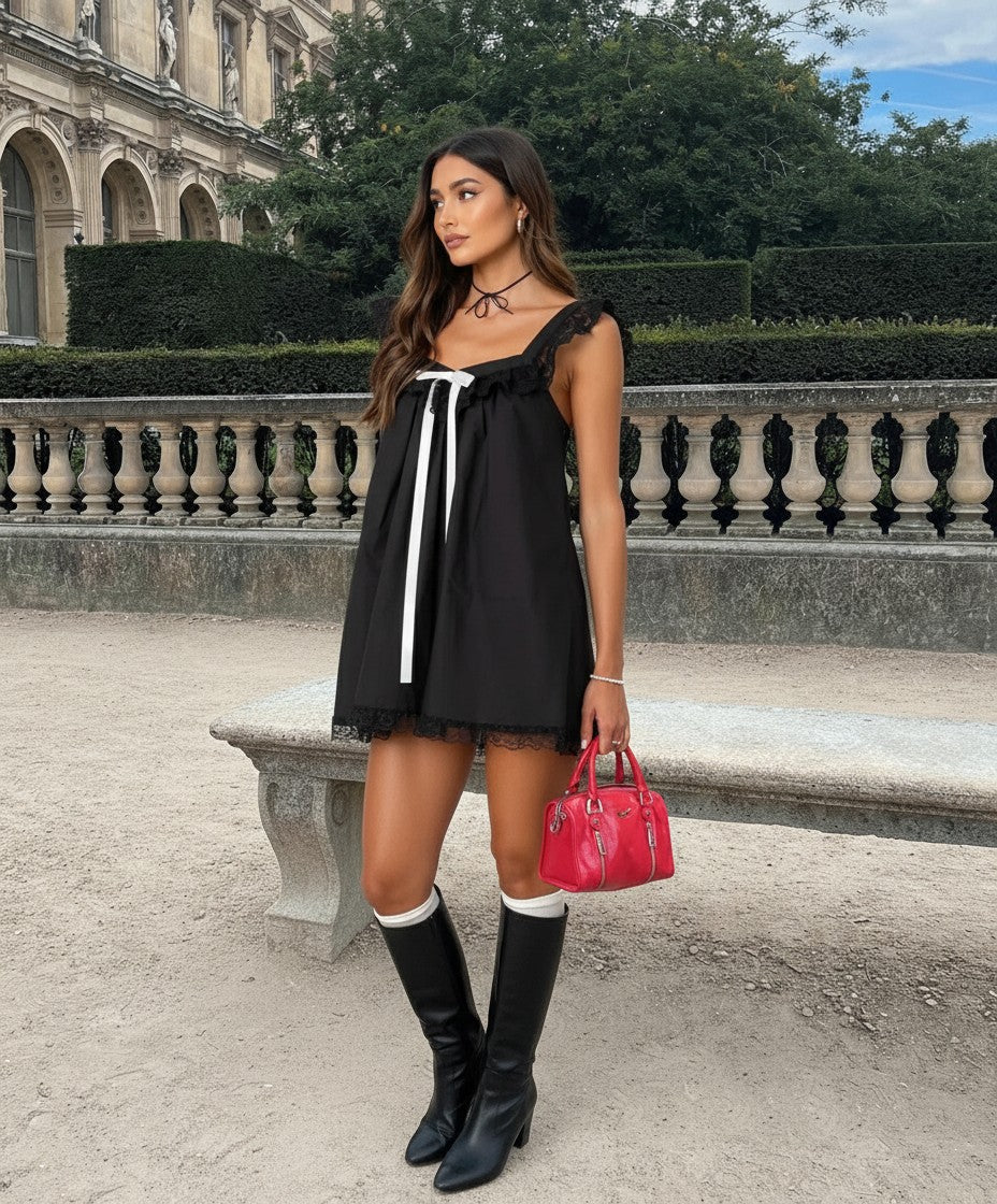 Bow Ribbon Babydoll Mini Dress