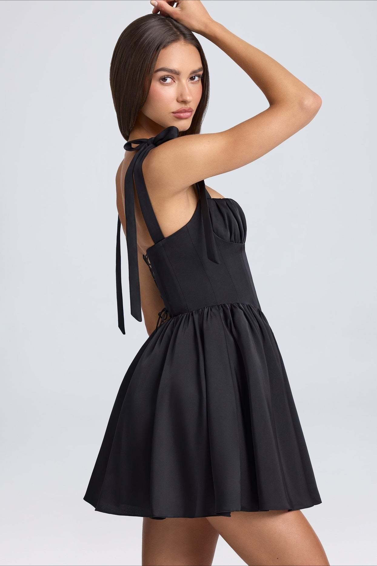 Neck Square Bow Tie Mini Dress