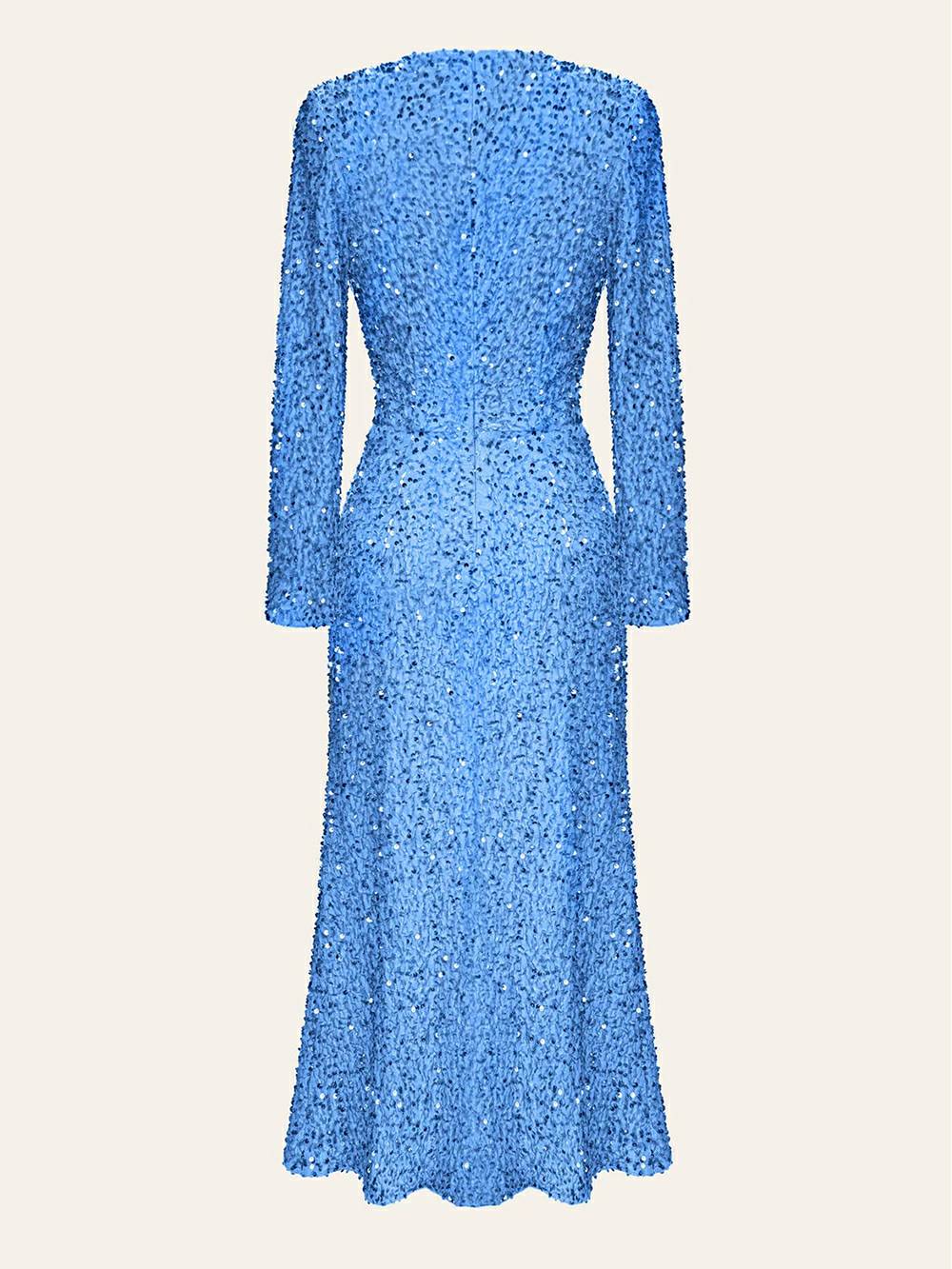 Decorated Sequin Velvet Midi Dress In Blue