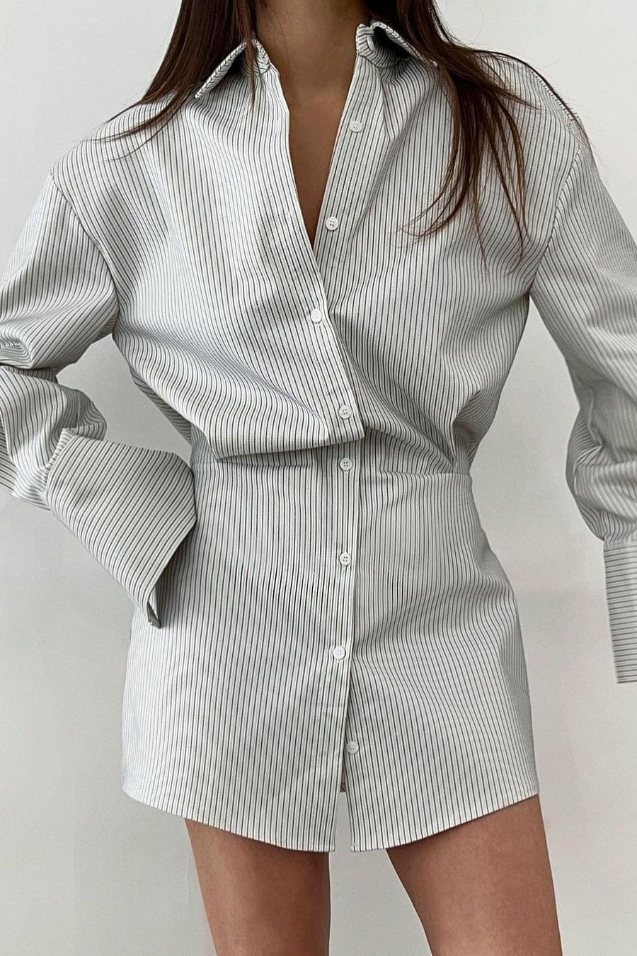 Collared Striped Waist Shirt Mini Dress