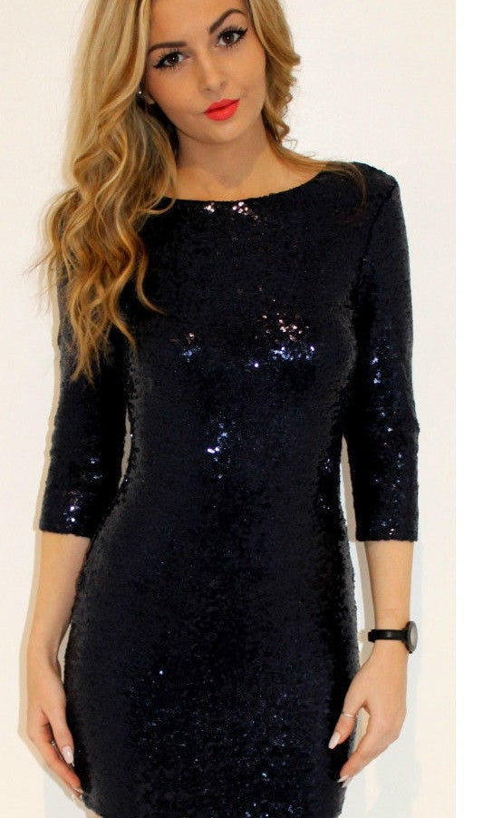 Padded Vinci Sequin Mini Dress Black