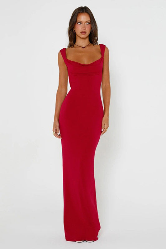 Bow Back Spaghetti Strap Maxi Evening Dress