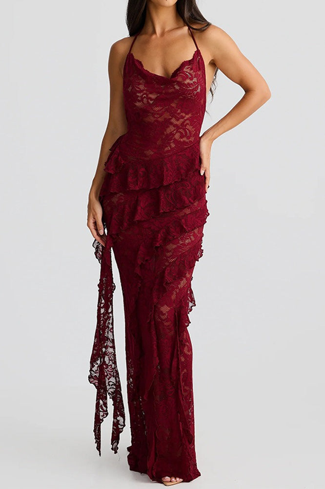 Backless Edition Lace Halter Maxi Dress