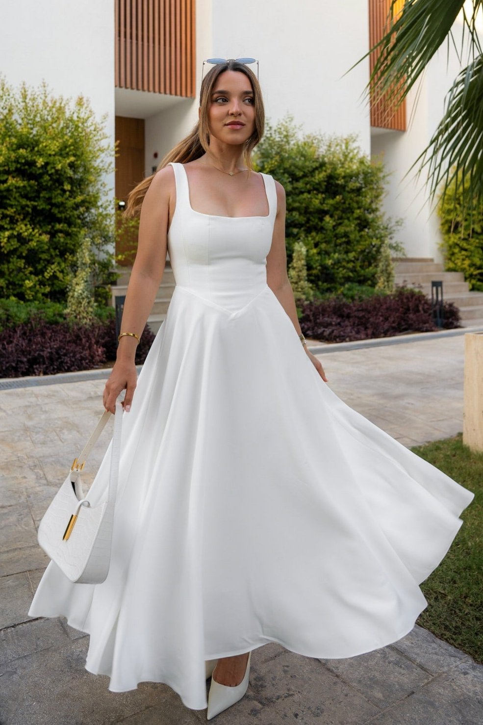 Charm Celeste Square Neck Midi Dress