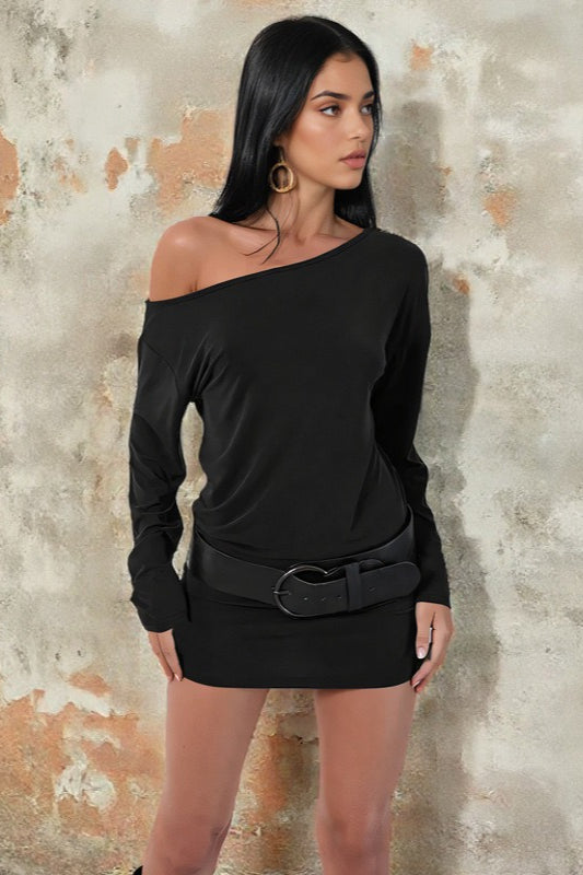 Shoulder One Long Sleeve Mini Dress