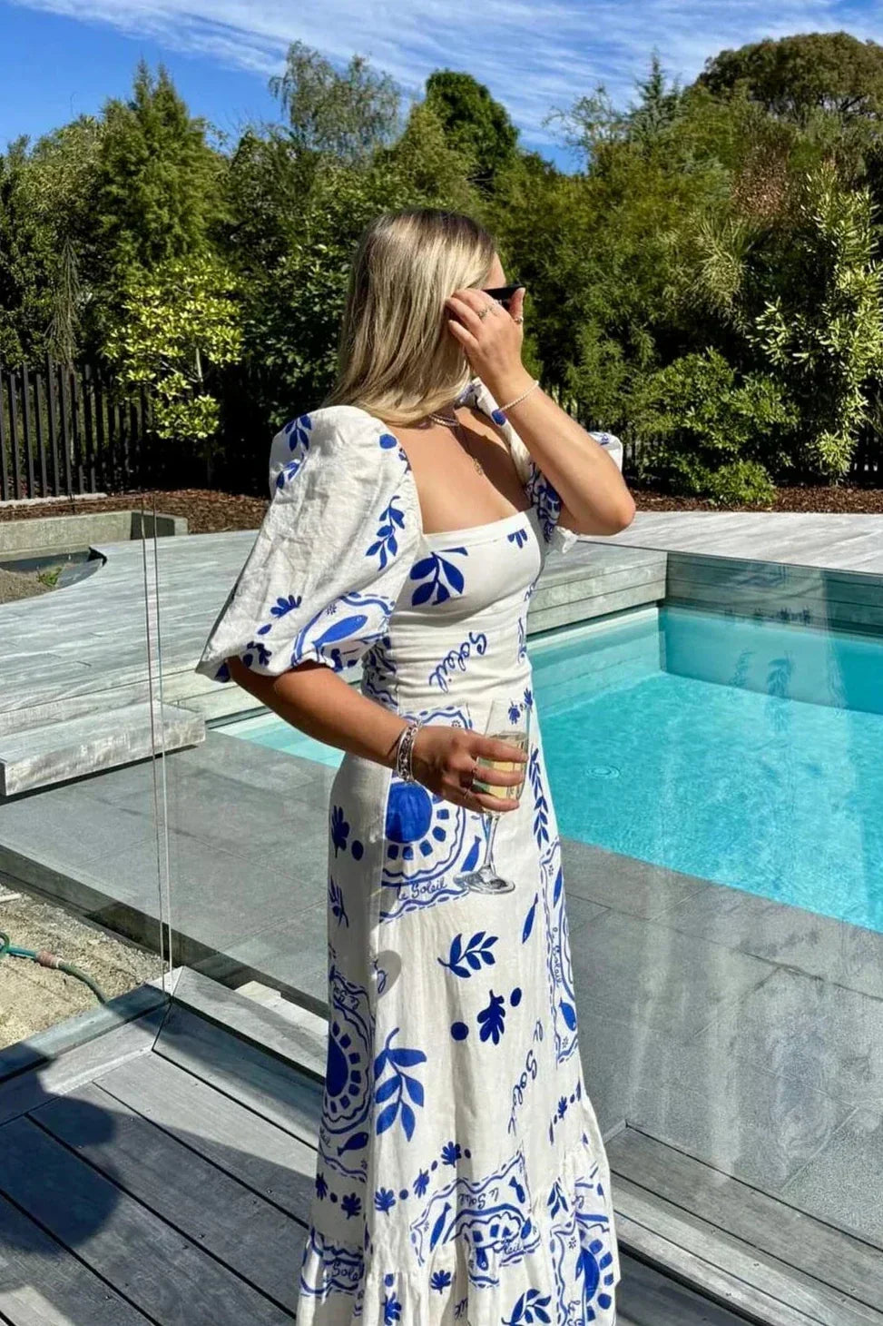 Puff Mediterranean Sleeve Midi Dress