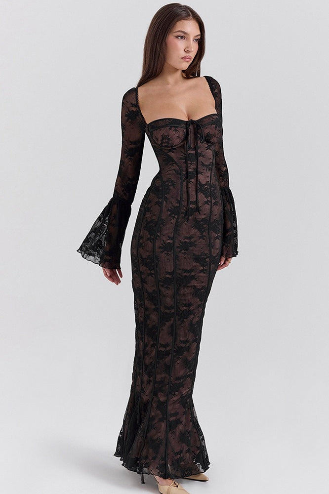 Bodycon Edition Lace Flare Sleeve Maxi Dress