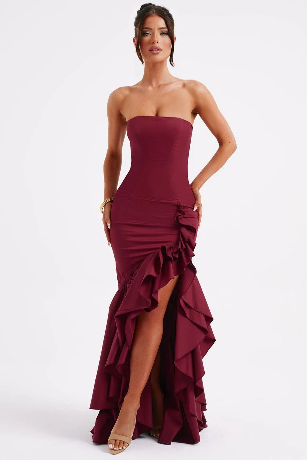 Chic Strapless Slit Backless Maxi Birthday Dress