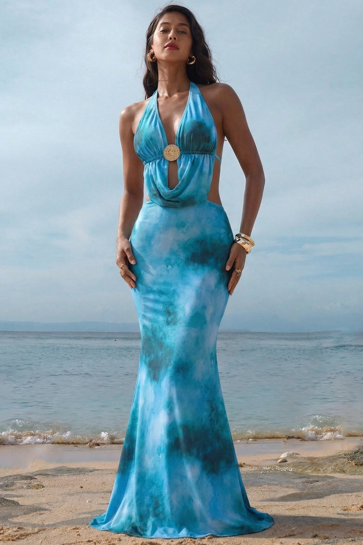 Blue Glamorous Tie Dye Beach Cover Vacation Dress