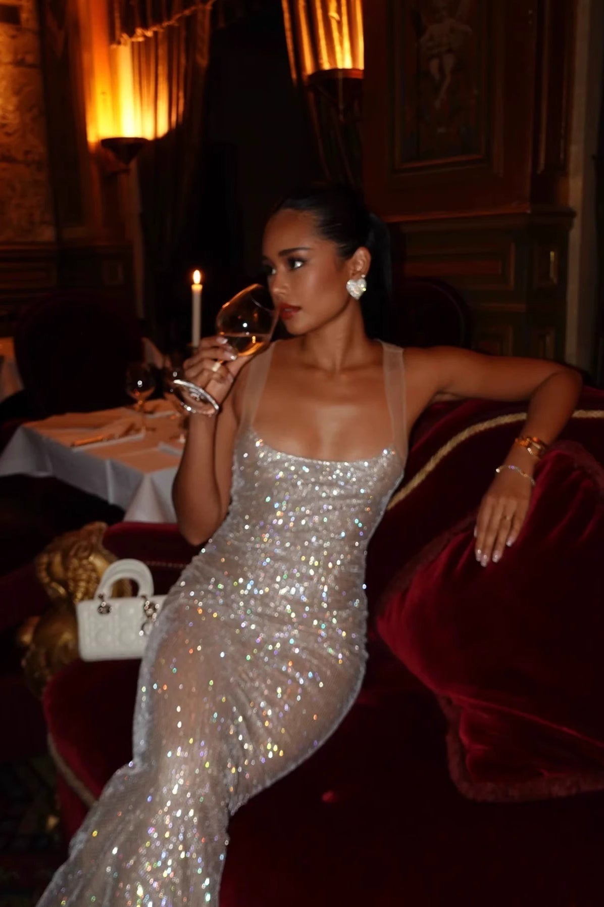 Glam Edition Rhinestone Evening Maxi Dress