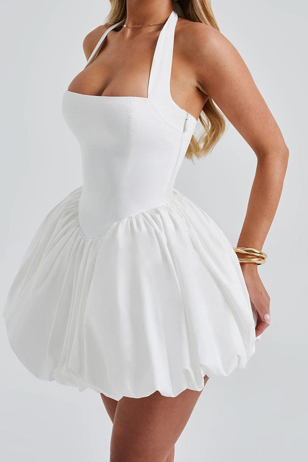 Halter Sleeveless Bubble Mini Dress