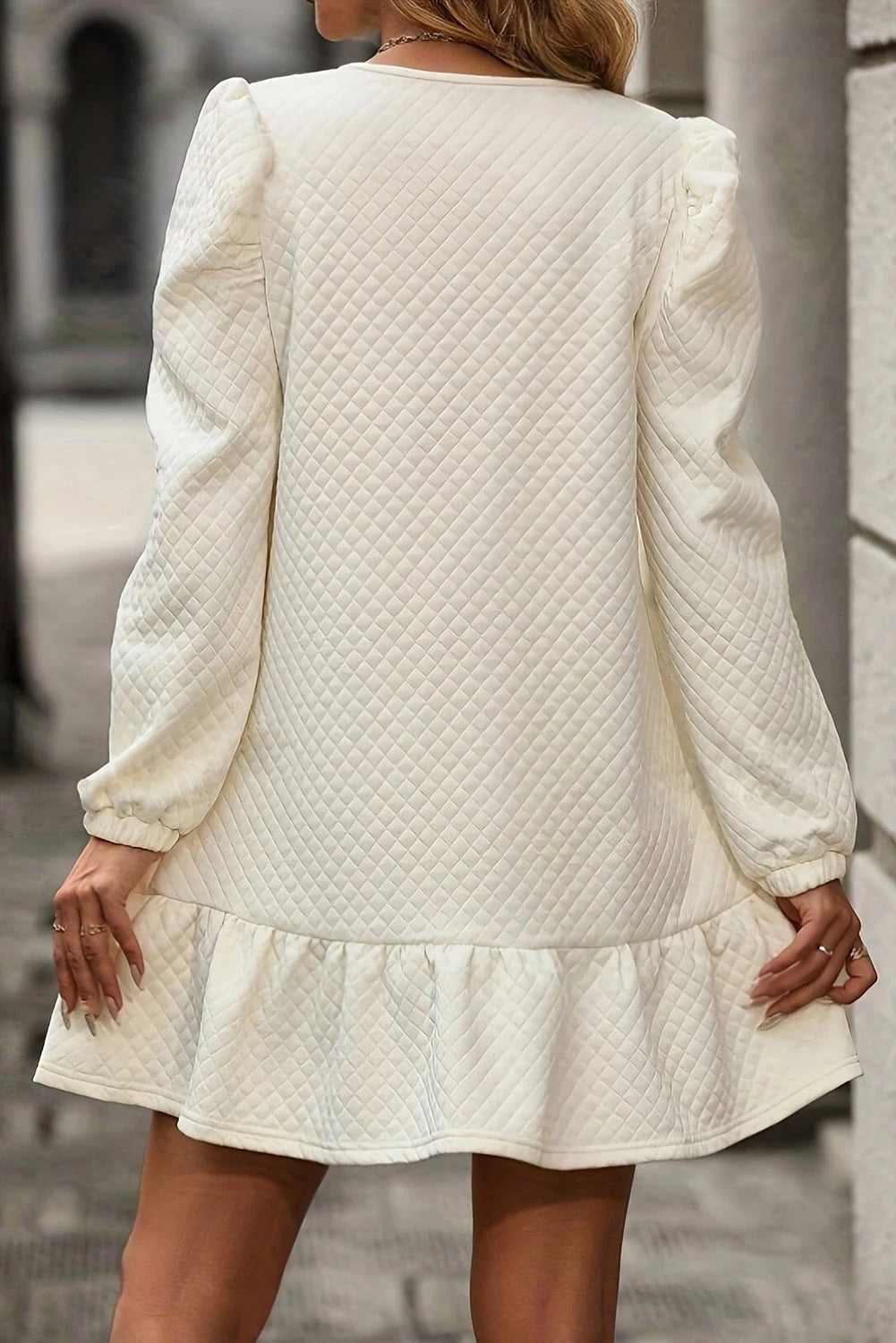 Effortless Ariana White Structured Mini Dress with Ruffle Hem and Grid Pattern Elevated Occasion Wear
