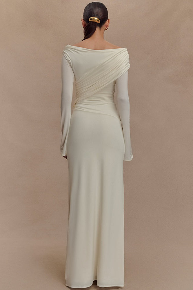 VNeck Shaped Fit Ruched Maxi Dress
