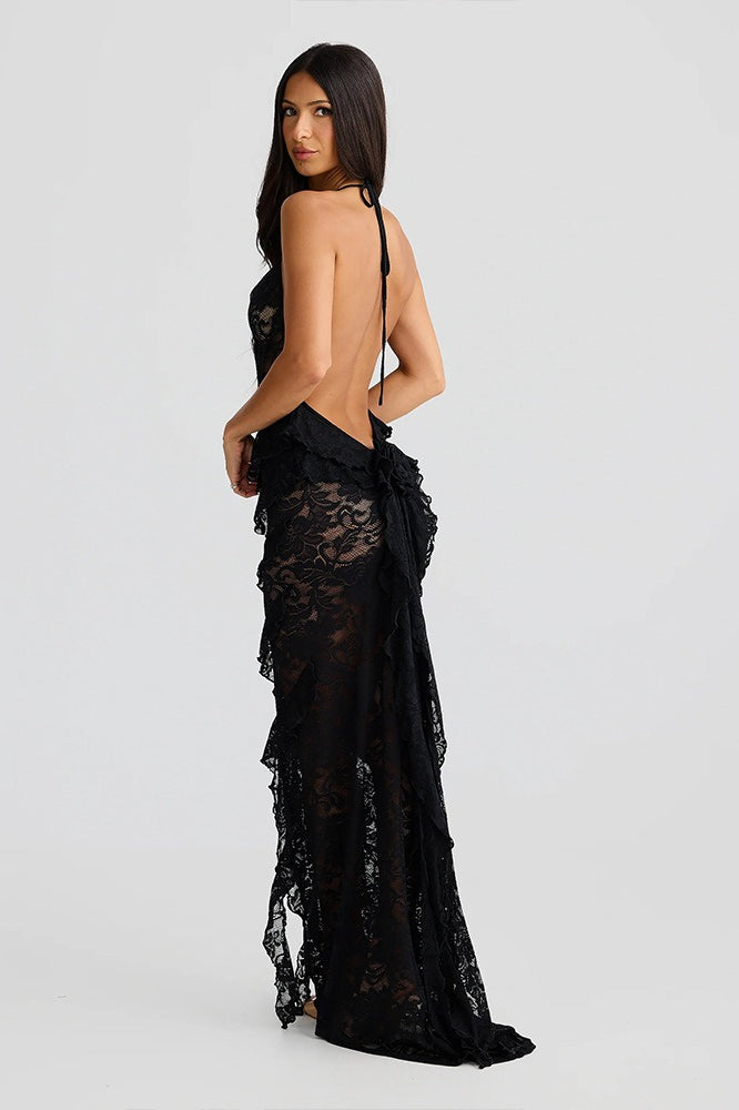 Backless Edition Lace Halter Maxi Dress