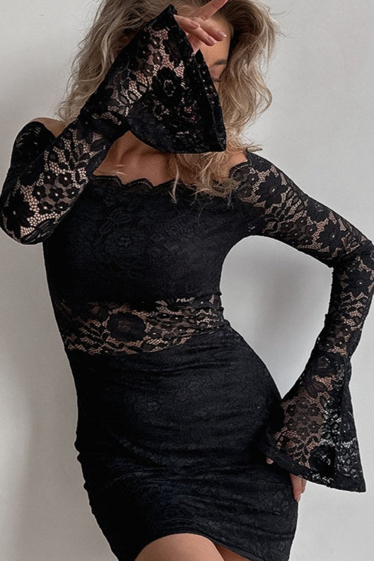 Shoulder Off Lace Bodycon Mini Dress