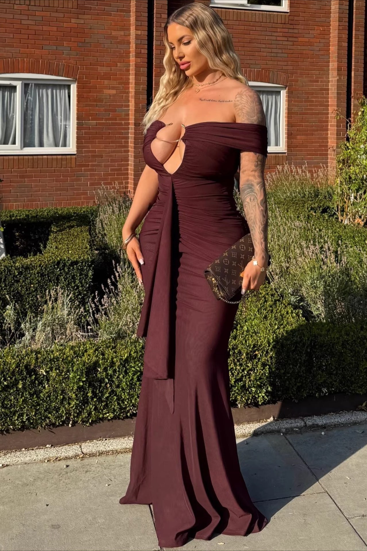 Bow Detail Panel Maxi Bodycon Polished Dress