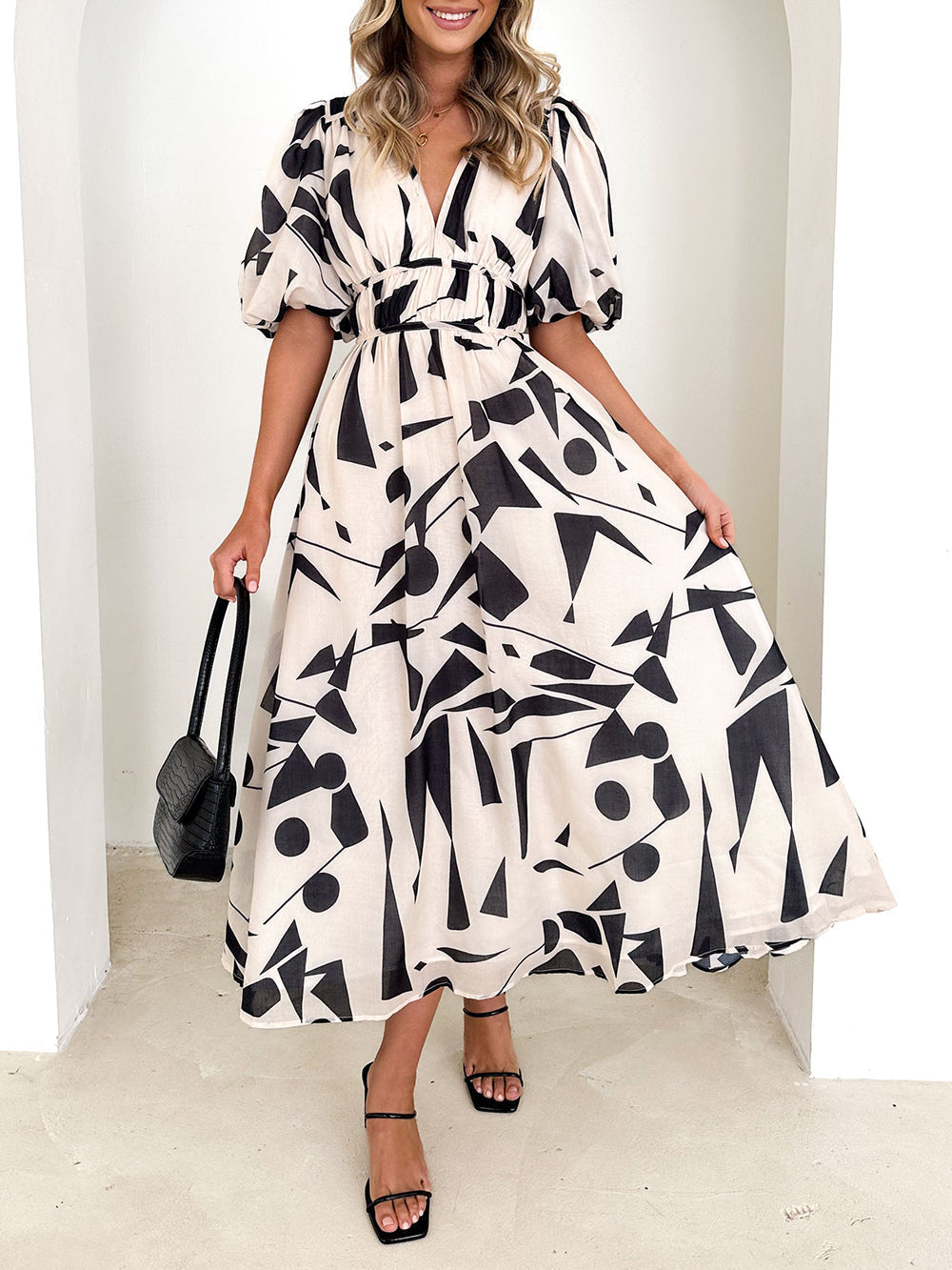 Midi Sakura Dress Beige Geo