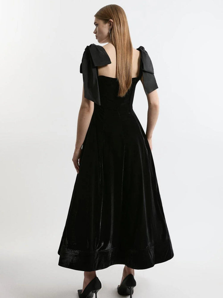 Strapless Velvet Bow Midi Dress