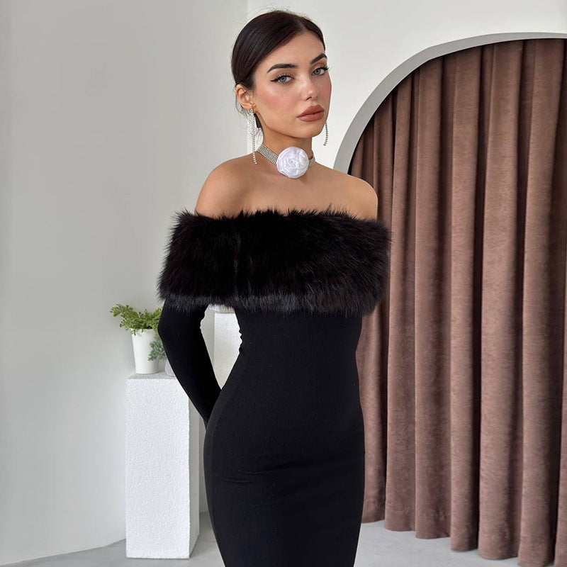 Fur Onyx Midi Dress Black