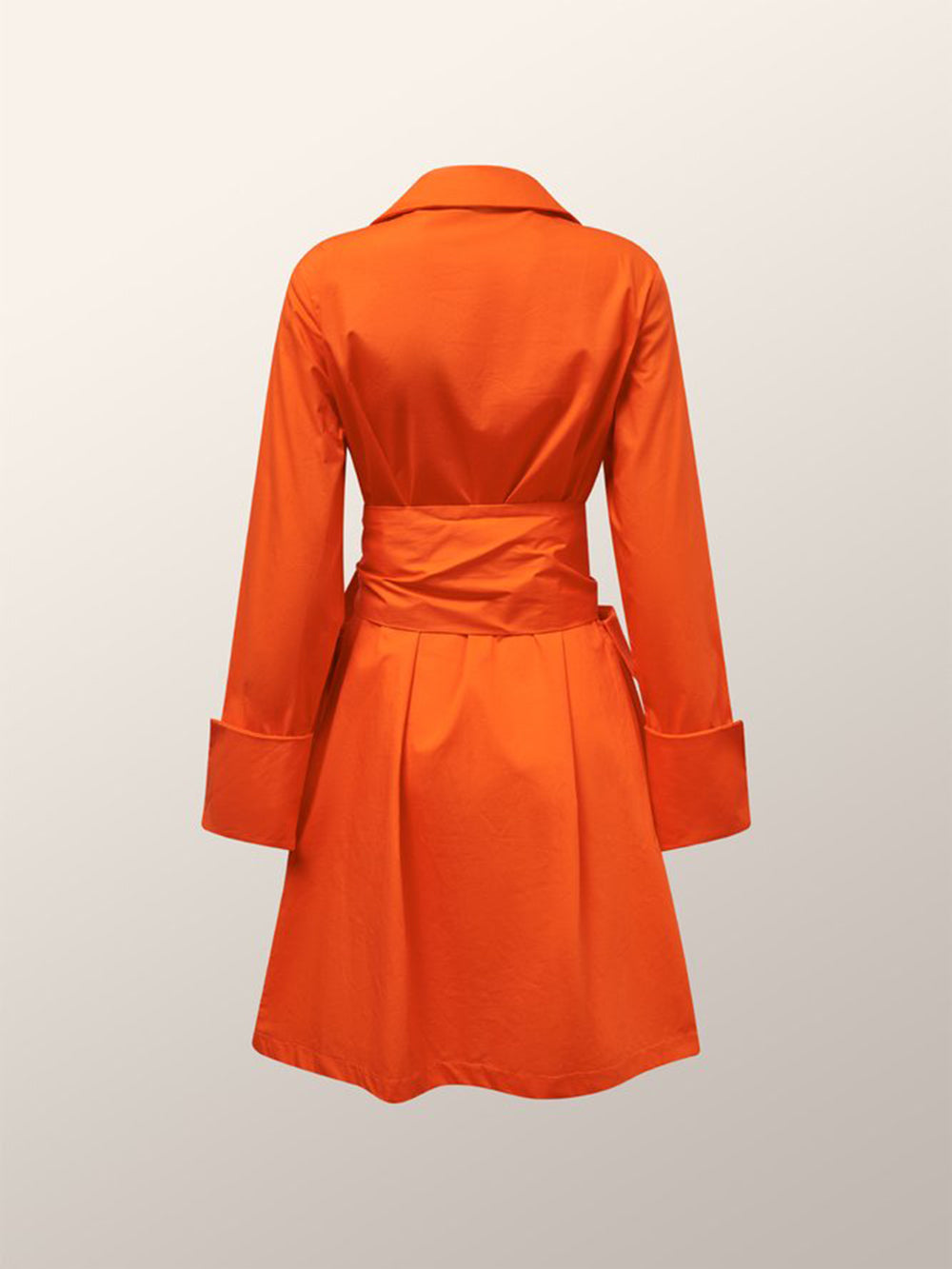Draped Orange Cotton Wrap Shirt Dress