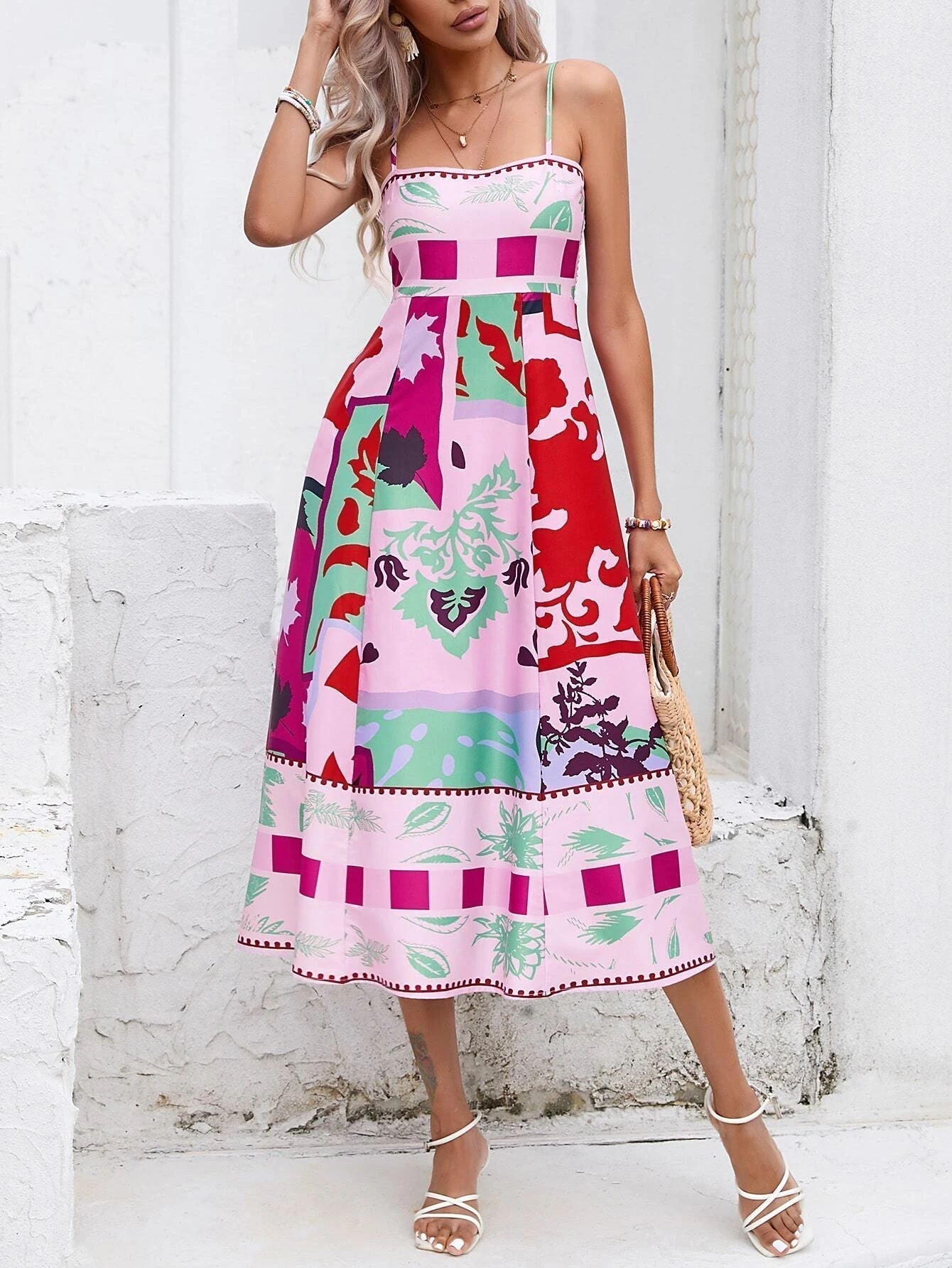 Slip Patchwork Maxi Dress: Abstract Colorful Printed