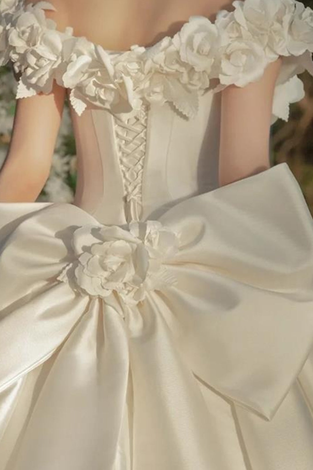 Open Shoulder Satin Train Wedding Dress