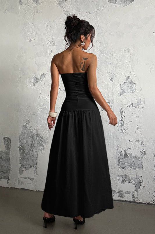 Alluring Hollow Strapless Maxi Vacation Dress