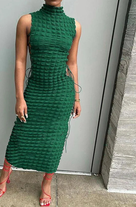 Up Lace Hollow Sleeveless Midi Dress
