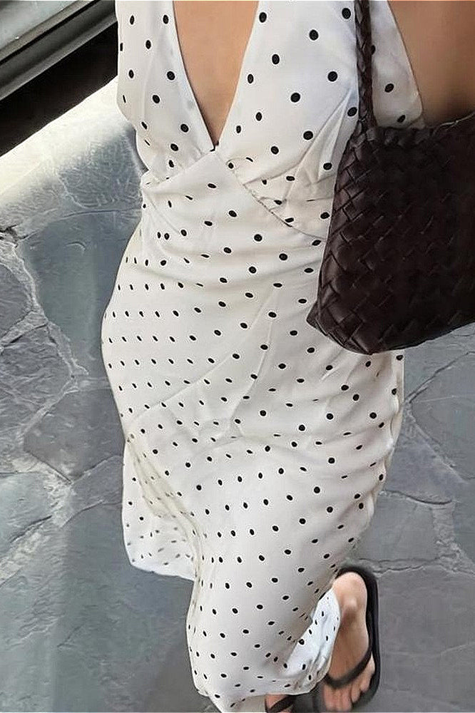 Polka Edition Dot Halter Backless Maxi Dress