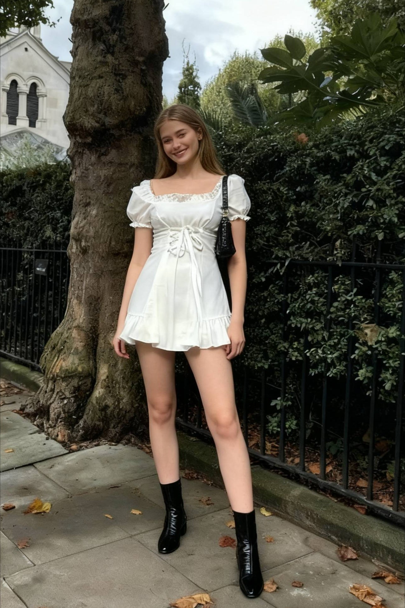 Girl Soft Lace Up Mini Dress