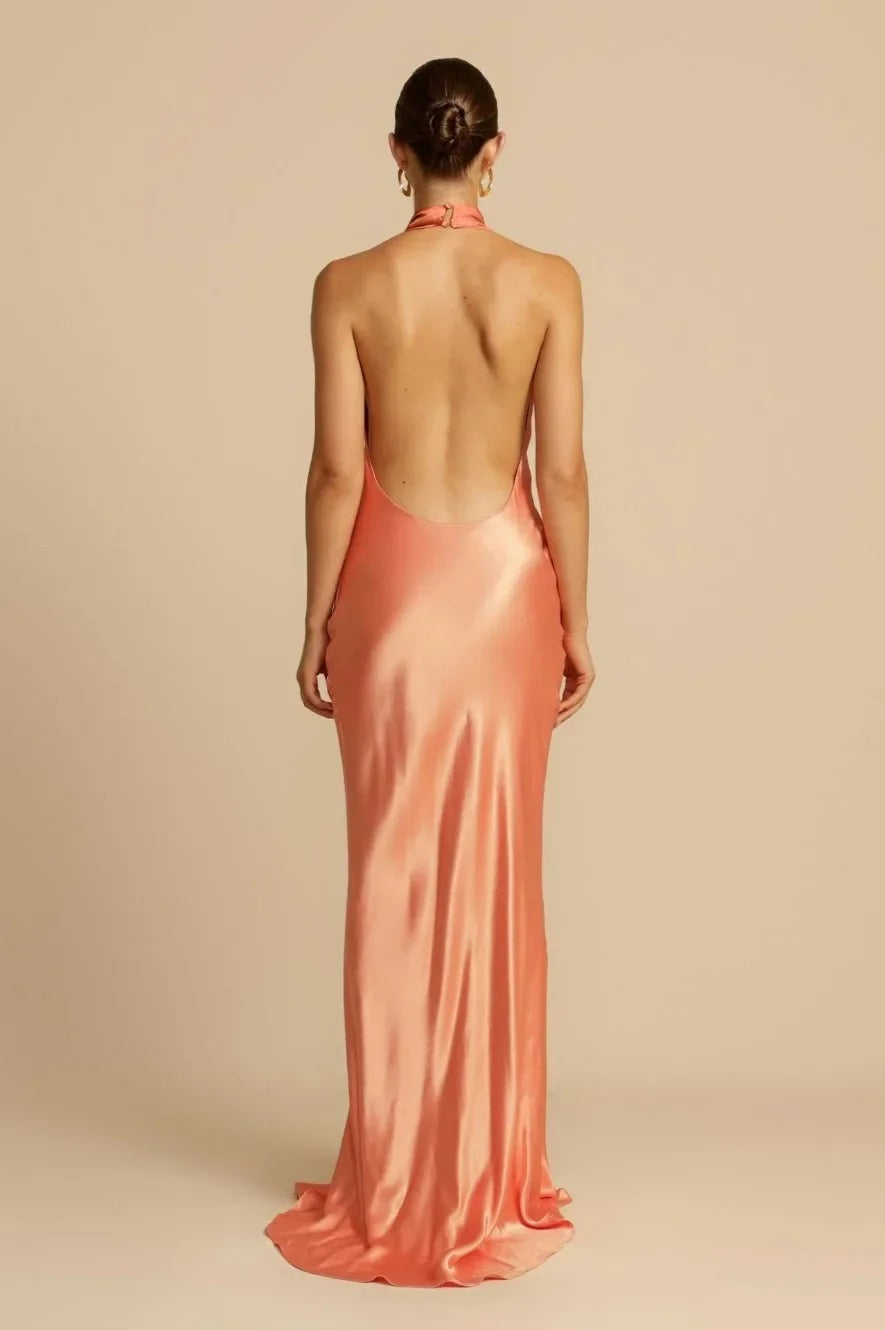 Satin Edition Halter Neck Maxi Dress