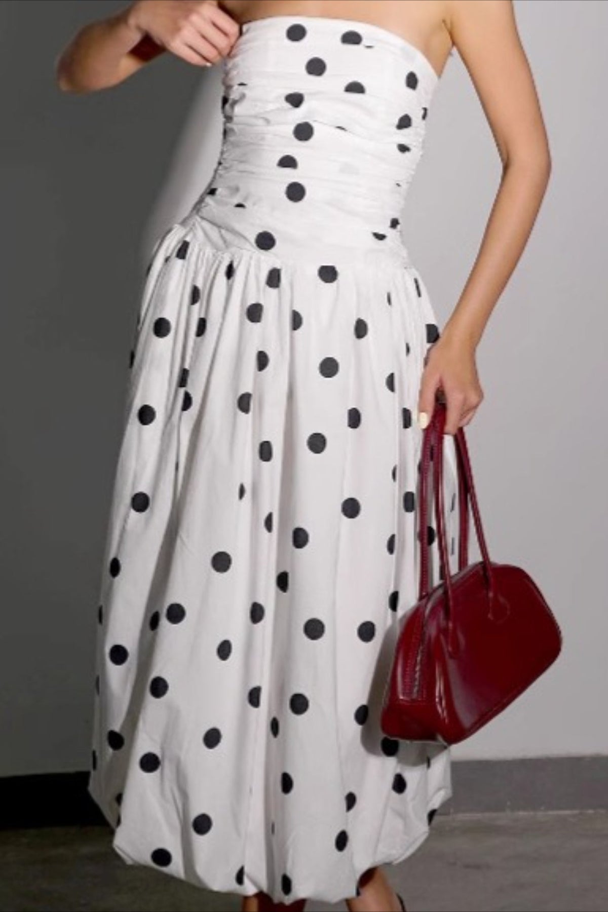 Dot Polka Strapless Bodycon Midi Dress