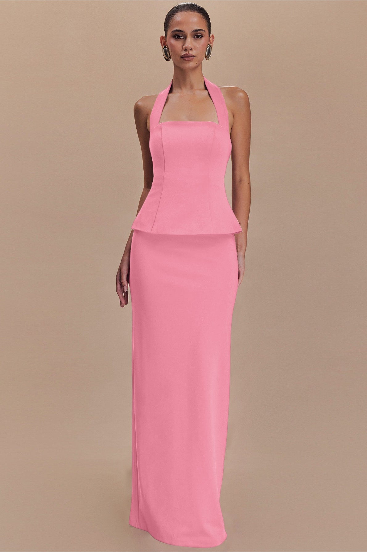 Solid Halter Backless Maxi Elegant Dress